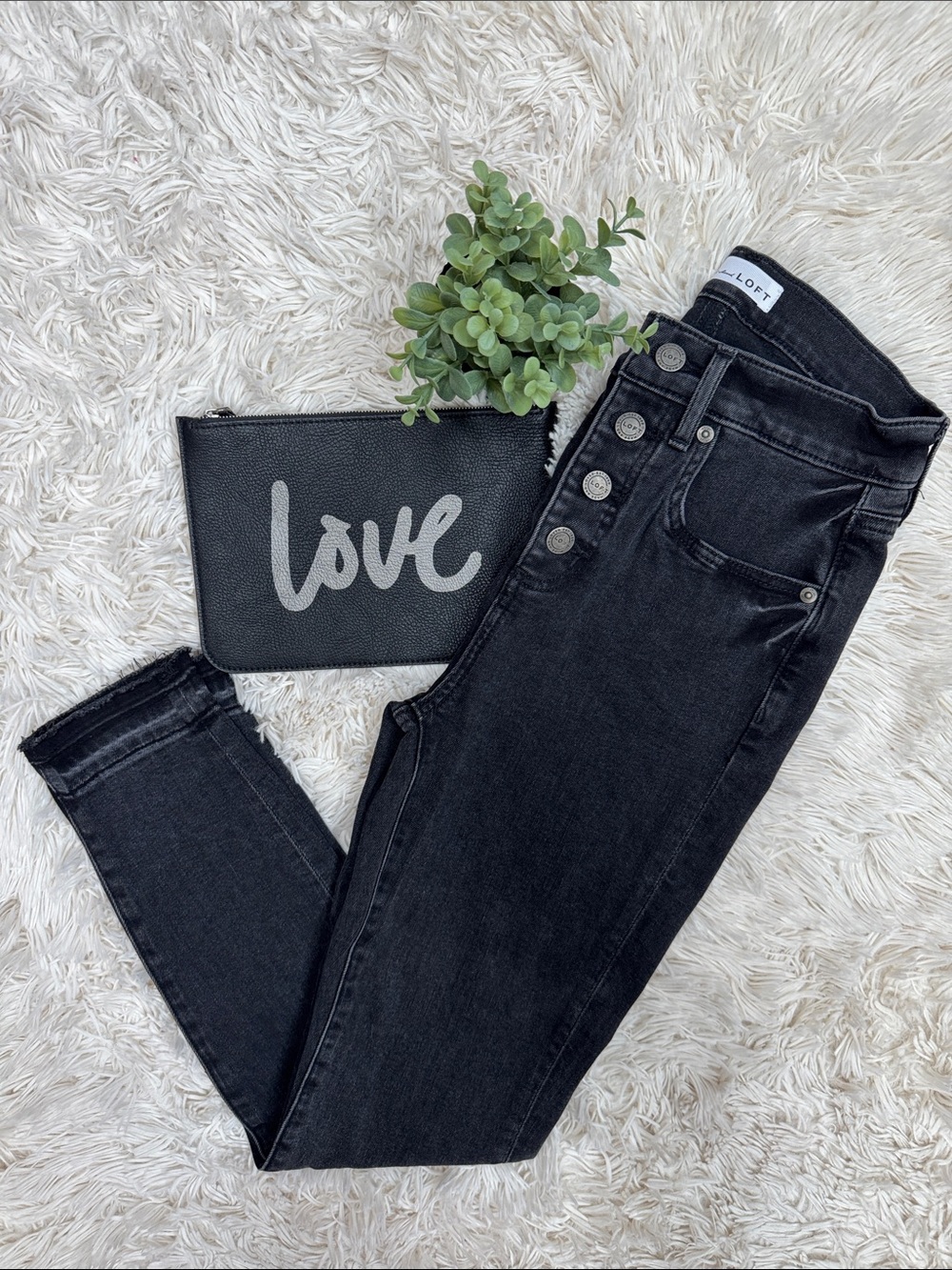 Loft High Waist Skinny Crop Jeans with Button Fly 💗 Black